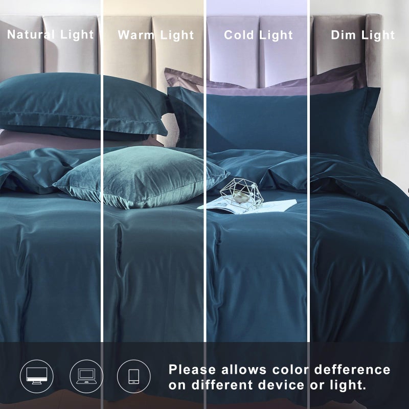 MILDLY 100% Long-Staple Cotton Duvet Cover Peacock Blue Morden Sateen Weave Luxury Comforter Cover Set King Size with Zipper Closure & Corner Tie (No Comforter) - Image 4